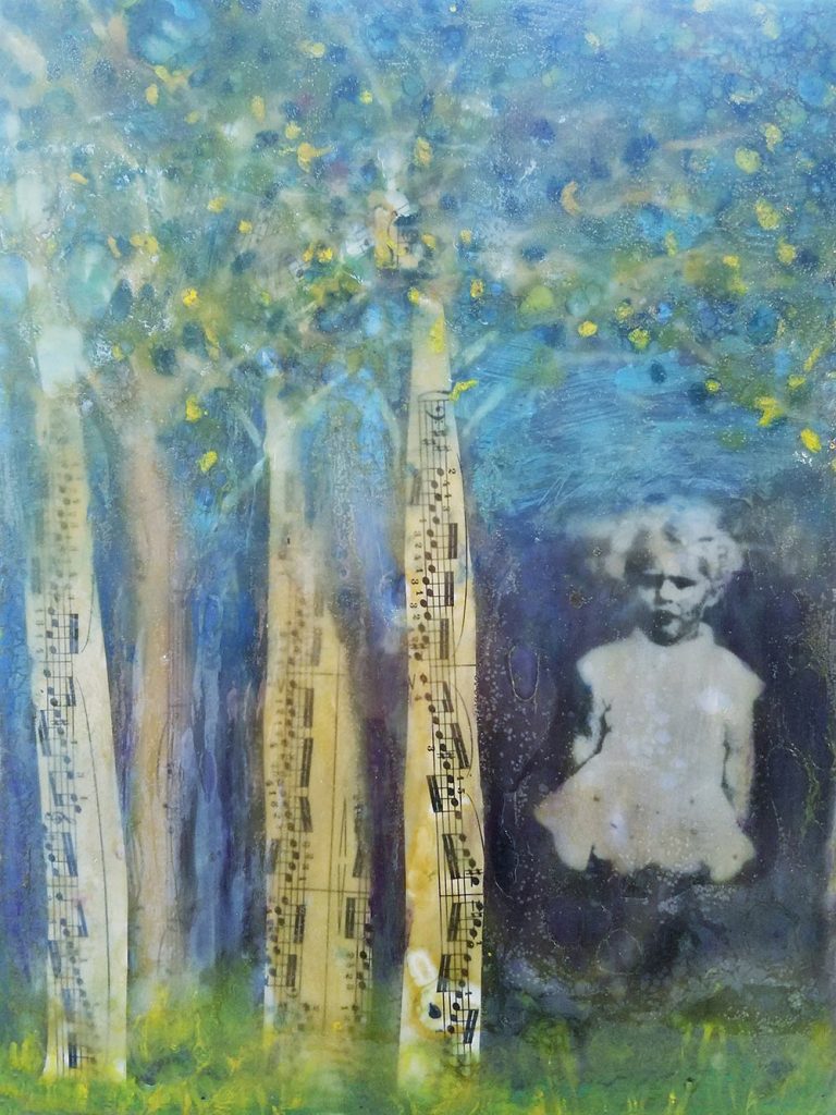“Listen to the Trees” Encaustic on board 12” x 9 1/4”
