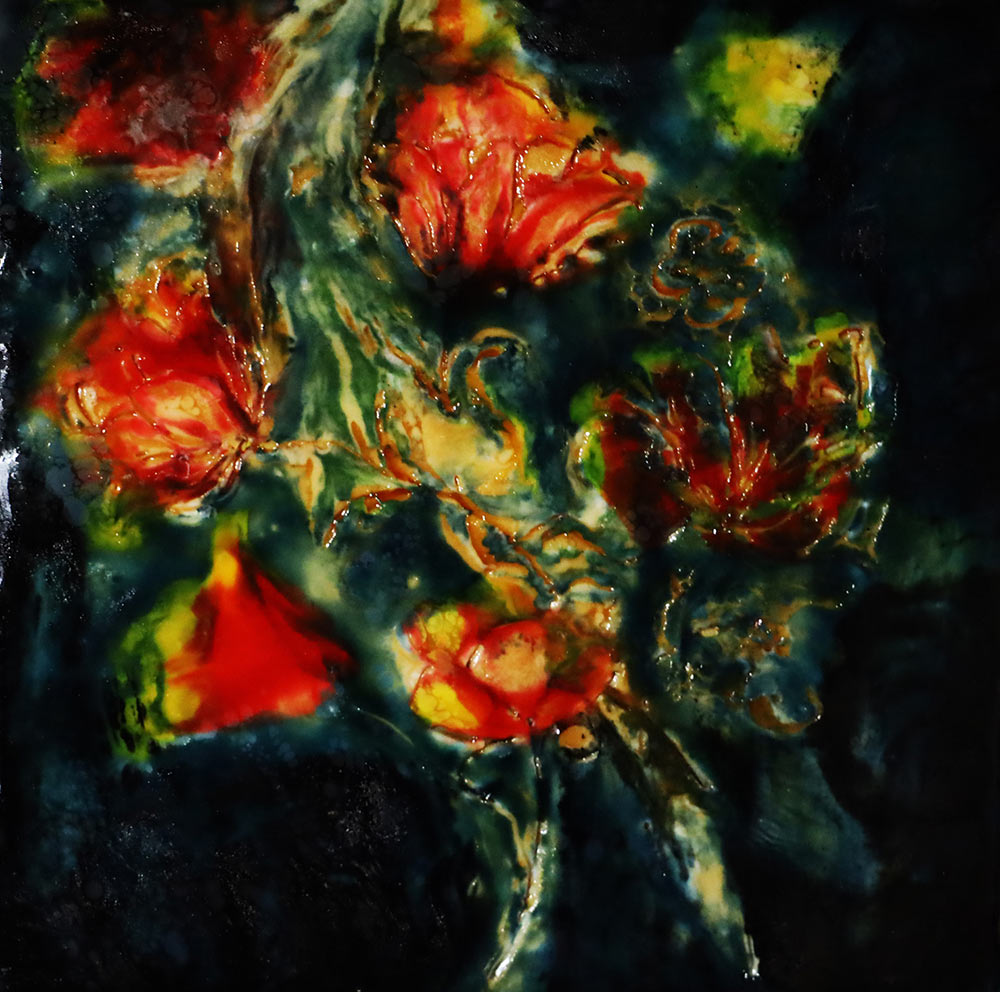 “Wild Bouquet” Encaustic on board 9” x 9”