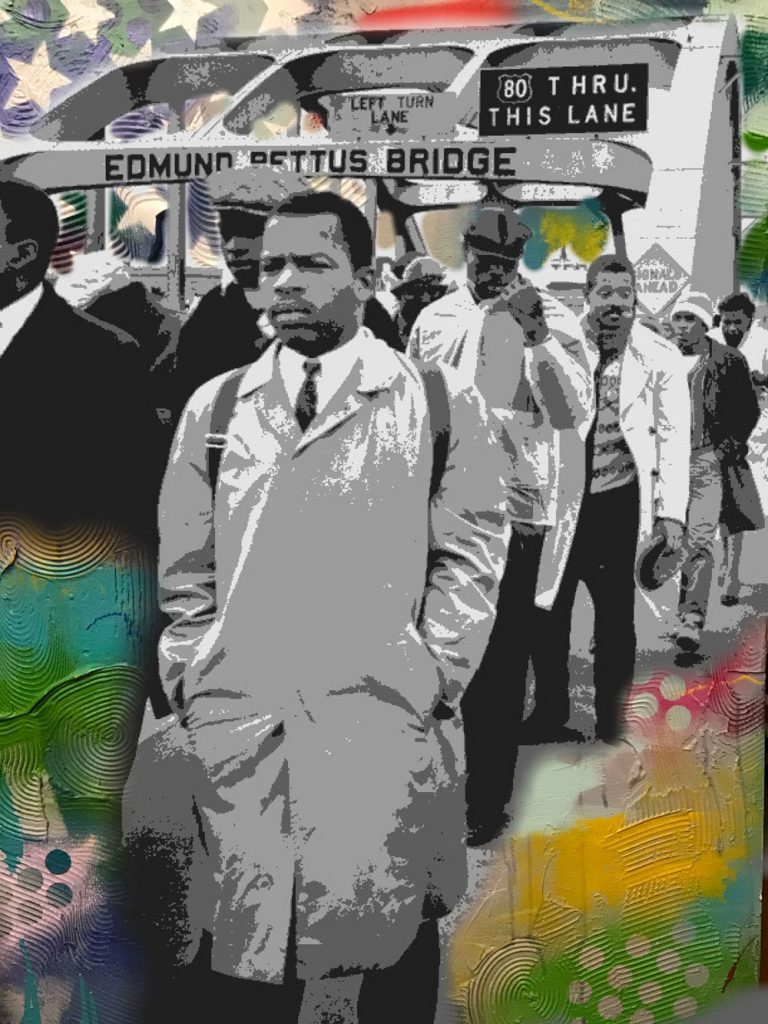 "John Lewis: Be the Bridge" Mixed media on board 40” x 30” 2020