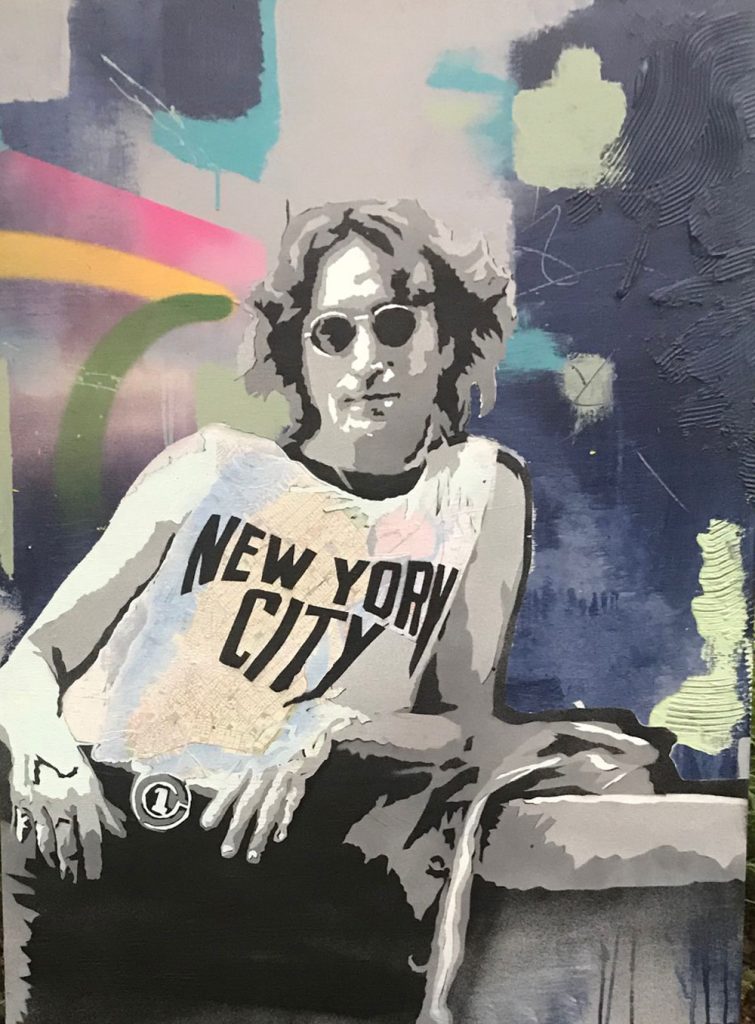 “Lennon” Mixed media on board 40” x 30” 2020