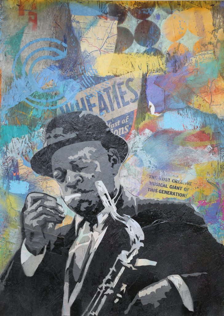 “Yesterdays / Coleman Hawkins” Mixed media on board 40 1/4” x 29” 2019