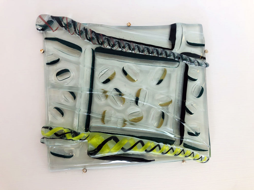 “Cell Dividing” Bob Lucas and Tim Beckstrom Enamel on fused glass 12 1/2”h x 13 1/2”w x 1/2”d