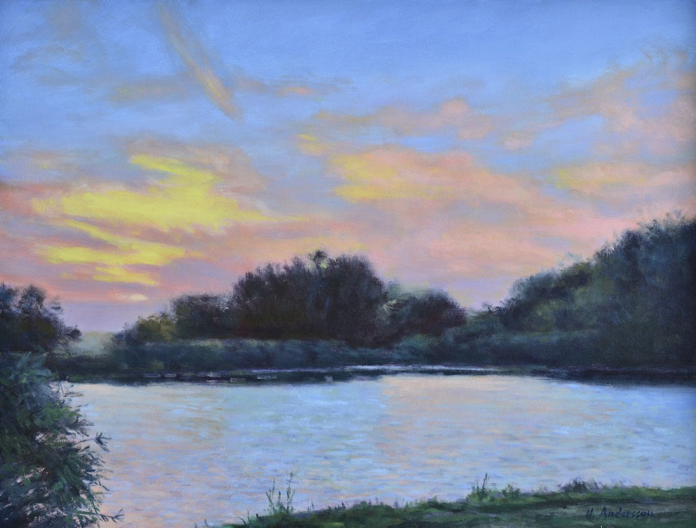 “Sunset, Kiwanis Lake I” Oil on canvas 18” x 24”