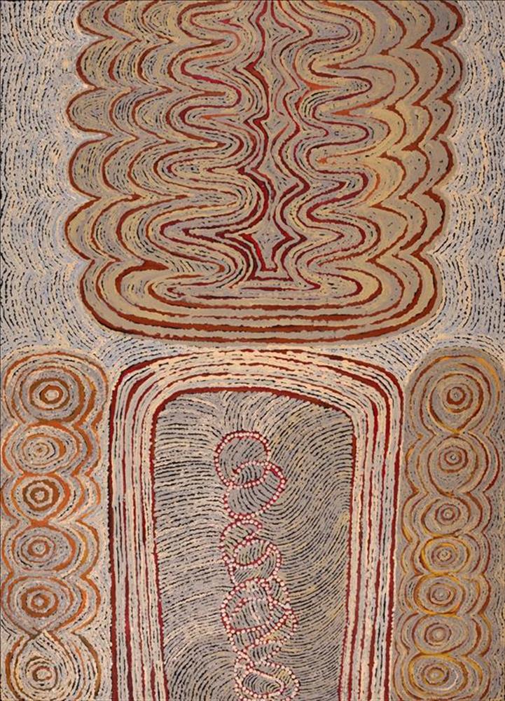 ”Wardapi Jukurrpa/Goanna Dreaming” Tess Napaljarri Ross Acrylic on canvas 42” x 30”