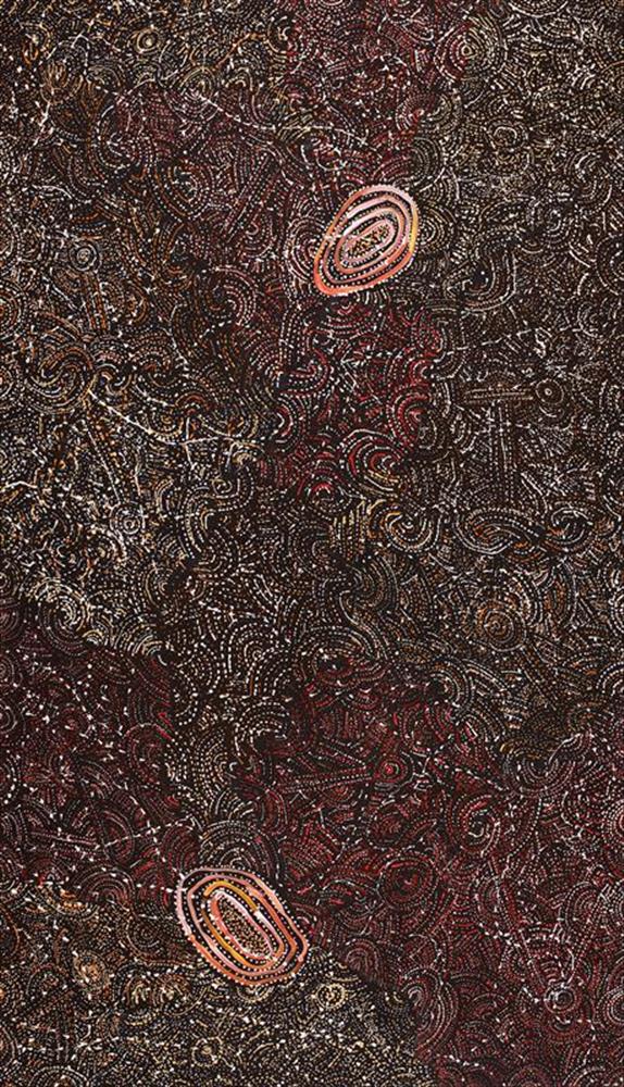 ”Ngapa Jukurrpa/Water Dreaming, Mikanji” Jillian Nampijinpa Brown Acrylic on canvas 40” x 24"