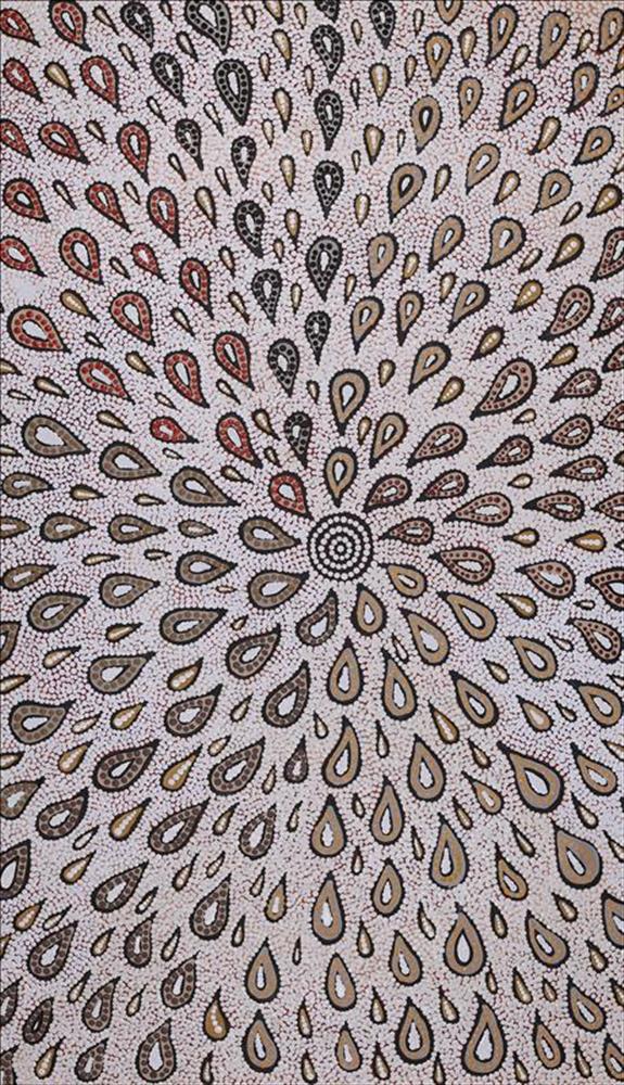 ”Lukarra Jukurrpa/Desert Fringe-rush Seed Dreaming Bethany Nakamarra Langdon Acrylic on canvas 42” x 24”