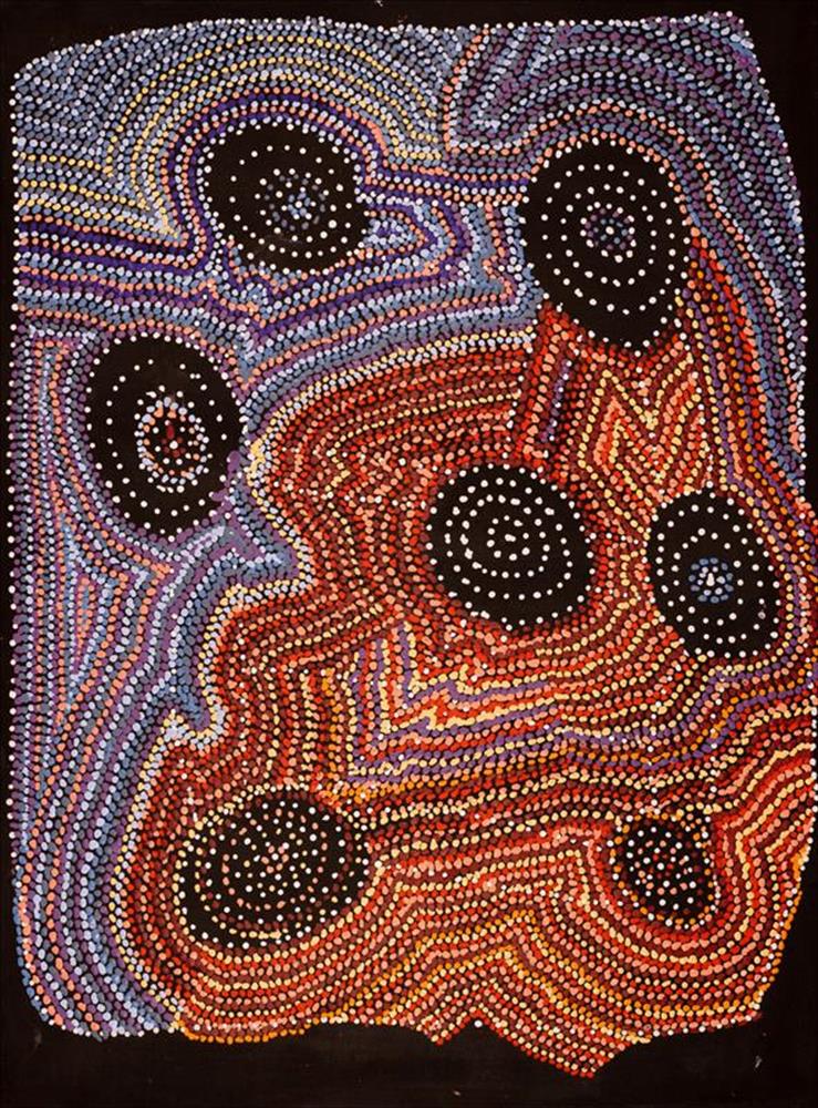 ”Mina Mina Jukurrpa/Mina Mina Dreaming” Jeanie Napangardi Lewis Acrylic on canvas 48” x 36"