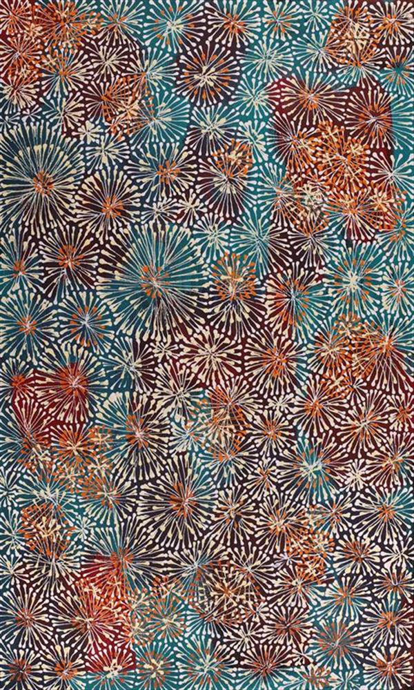 “Jitilypuru Jukurrpa (Red Mallee Flower Dreaming)” Sylvaria Napurrurla Walker Acrylic on canvas, 30” x 18” 2021