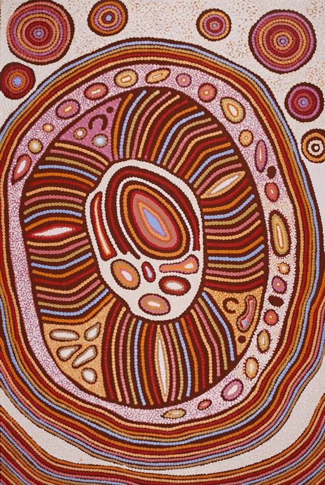 "Yumari Jukurrpa - Yumari Dreaming” Alison Nungarrayi Larry. Acrylic on canvas 36” x 24"