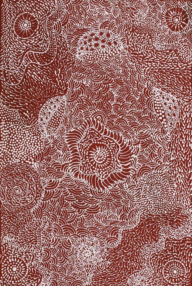 "Janmarda Jukurrpa - Bush Onion Dreaming” Maggie Napangardi Williams. Acrylic on canvas 18” x 12”