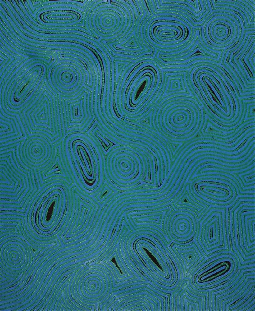 Ngapa Jukurrpa (Water Dreaming, Blue) - Pirlinyarnu Leah Nampijinpa Sampson Acrylic on canvas 36” x 30"