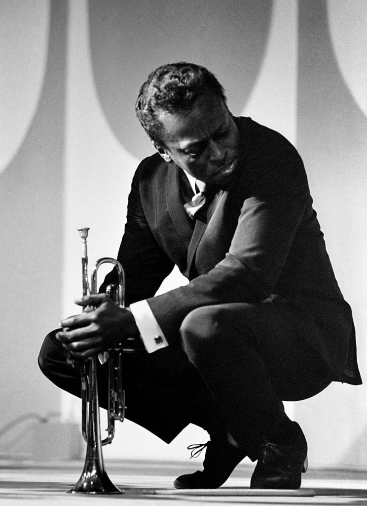 Miles Davis, 1964 (kneeling) Black and White Photo 14” x 11”