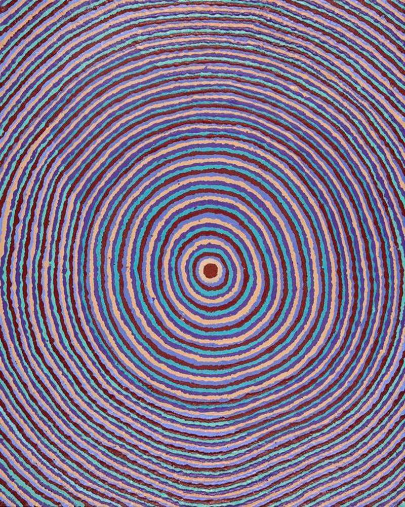 "Pirlarla Jukurrpa/Dogwood Tree Bean Dreaming” © Stephen Jakamarra Walker 2021 Acrylic on canvas, 30”x24”